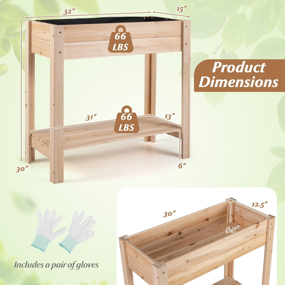 Giantex Wood Raised Garden Bed w/Lower Shelf