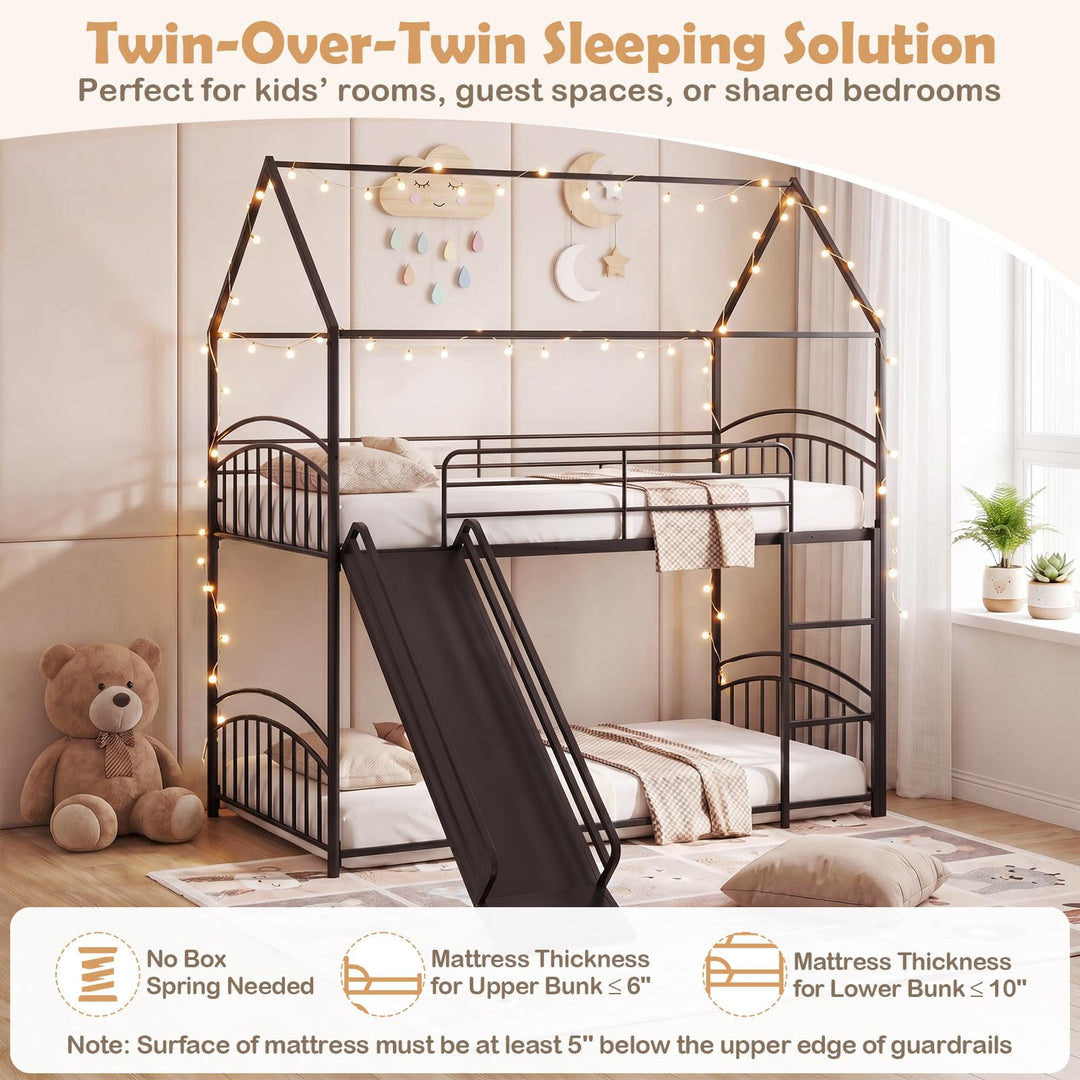 Giantex Twin Over Twin Bunk Bed with Slide &amp; Ladder for Boys Girls