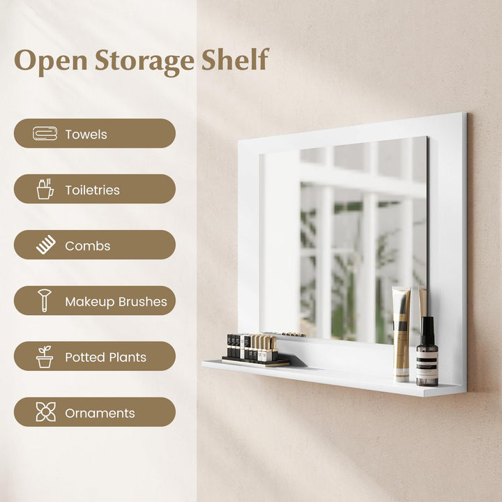 CHARMAID Bathroom Mirror with Shelf - 24" x 18" Wall Mirror Over Bathroom Sink