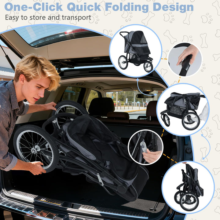 Giantex Dog Stroller for Small & Medium Dogs Cats Foldable Pet Stroller with 3 All-Terrain Inflatable Rubber Wheels