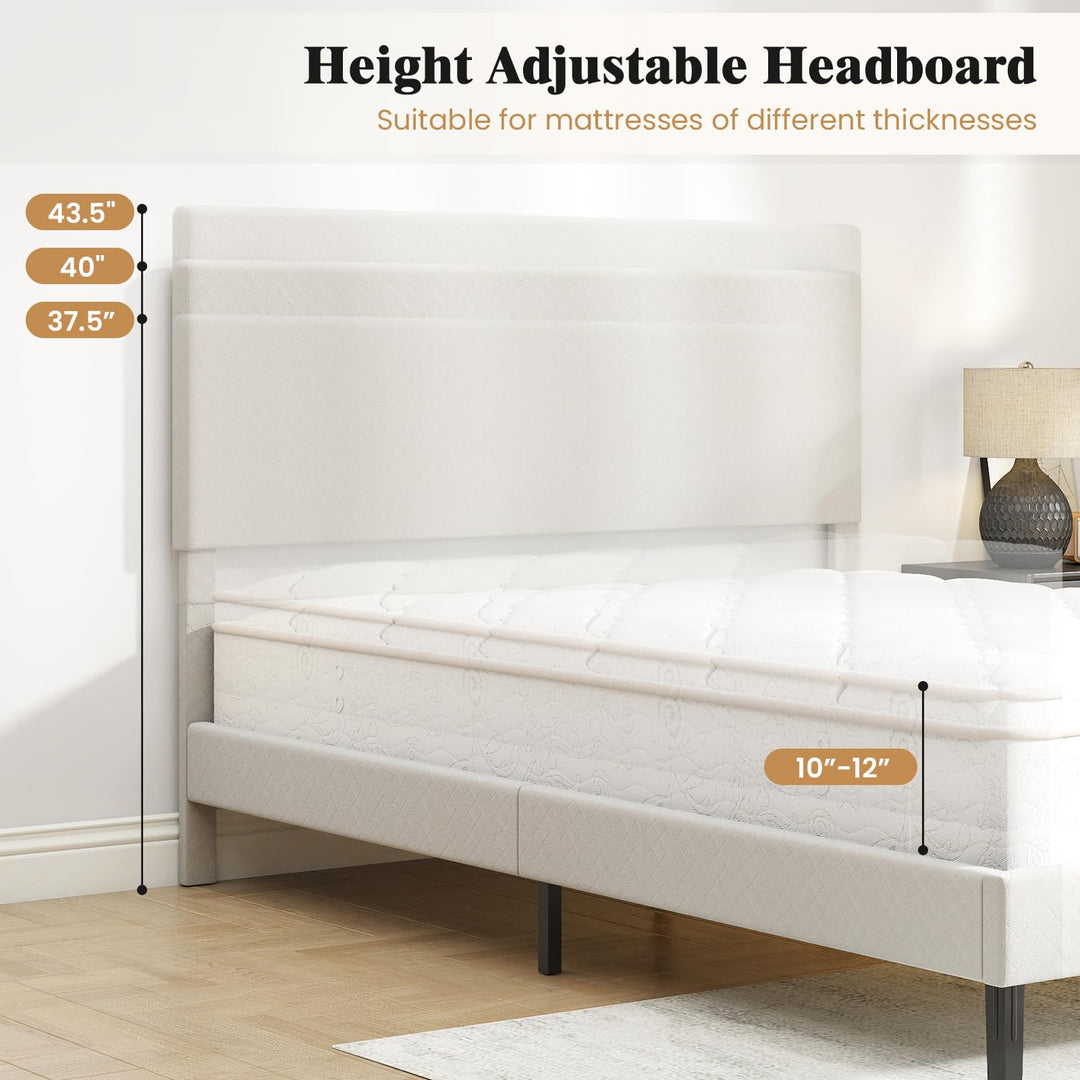 Giantex Bed Frame | Velvet Upholstered Platform Bed w/Height Adjustable Chevron Headboard