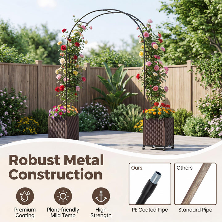 Giantex Metal Garden Arch Trellis Arbor with 2 Self-Watering Planter Boxes