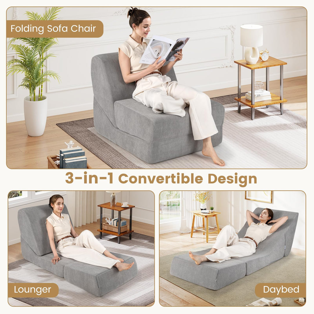 Giantex 3-in-1 Folding Sofa Bed Convertible Sleeper Chair with Back Support, High Density Sponge