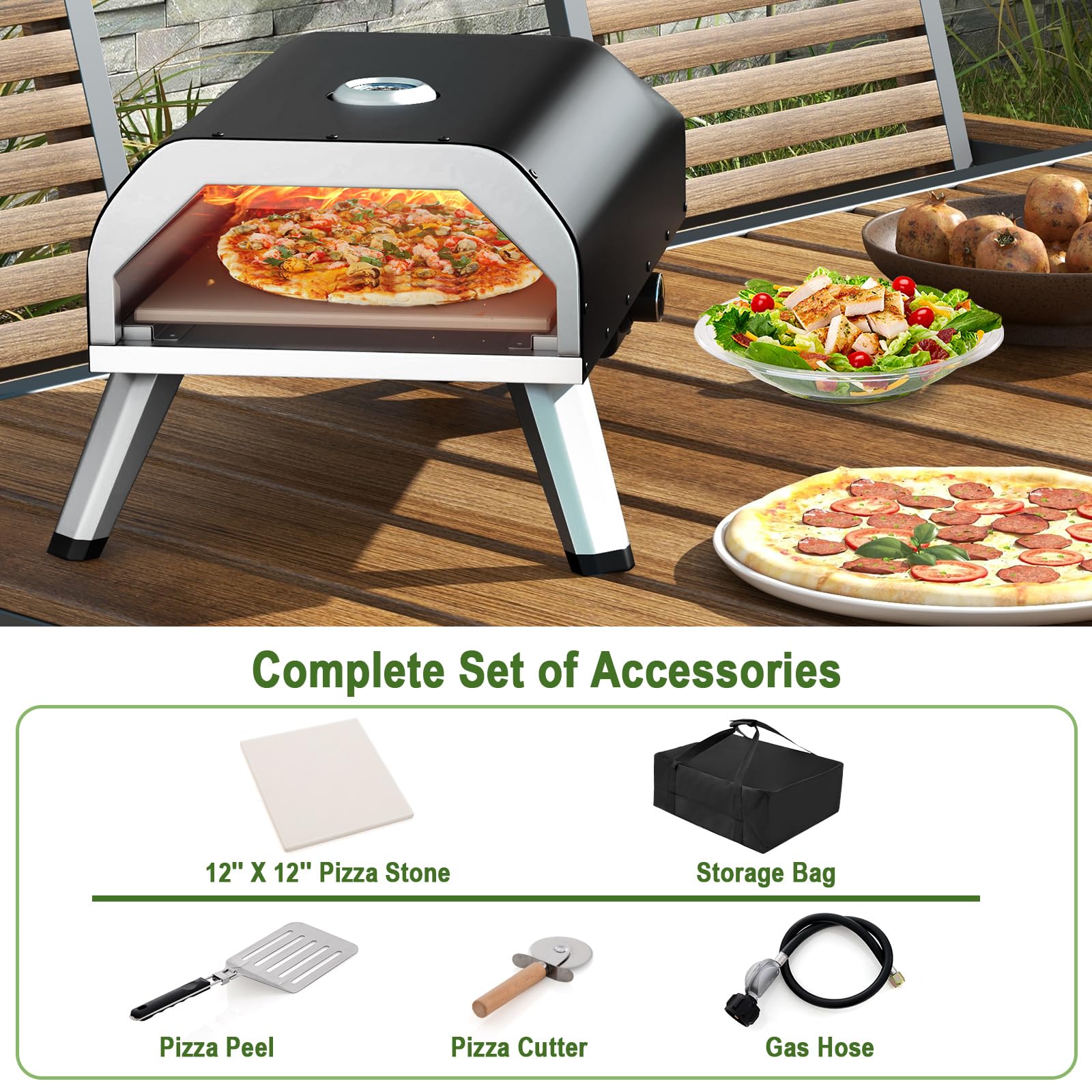 Giantex Gas Pizza Oven, 15,000 BTUs Outdoor Propane Pizza Maker with 12 inch Pizza Stone