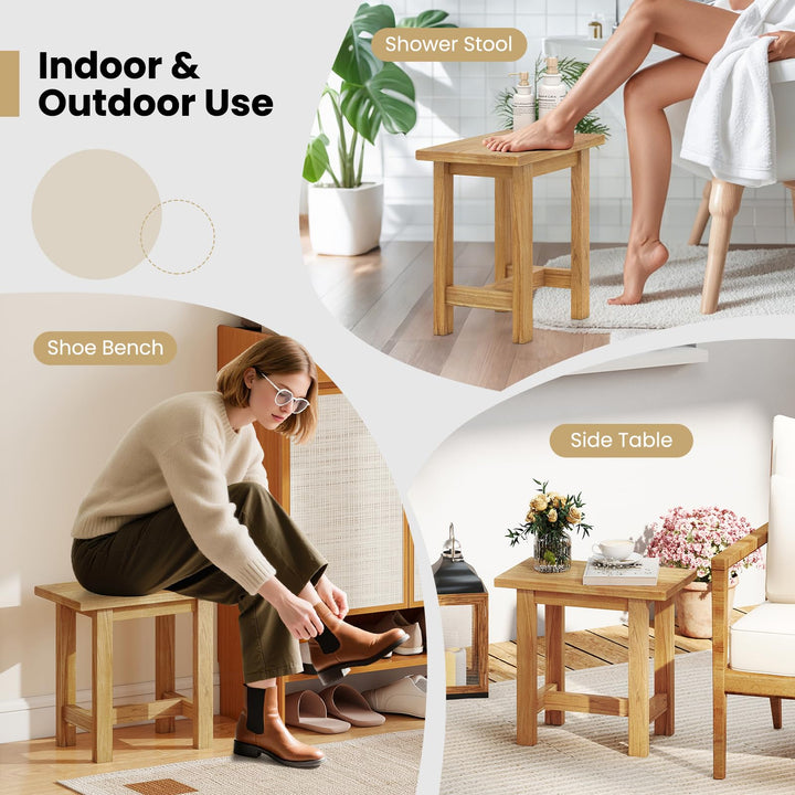 Giantex Teak Shower Bench Stool with Waterproof Spa Bath Seat for Seniors 20''L x 11''W x 18.5''H