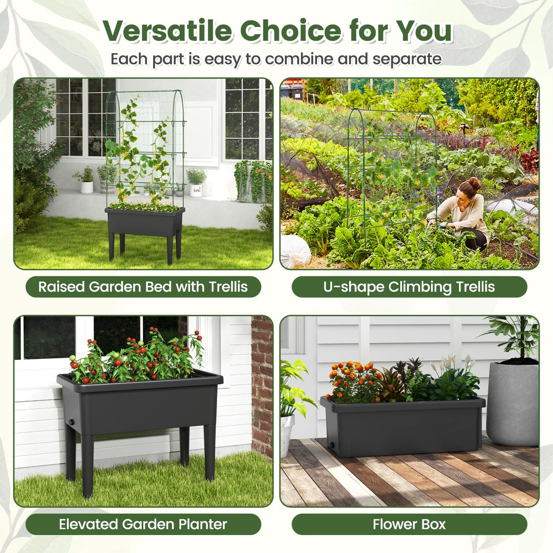 self-watering elevated garden planter Giantex Raised Garden Bed with Climbing Trellis, Self-Watering Elevated Planter