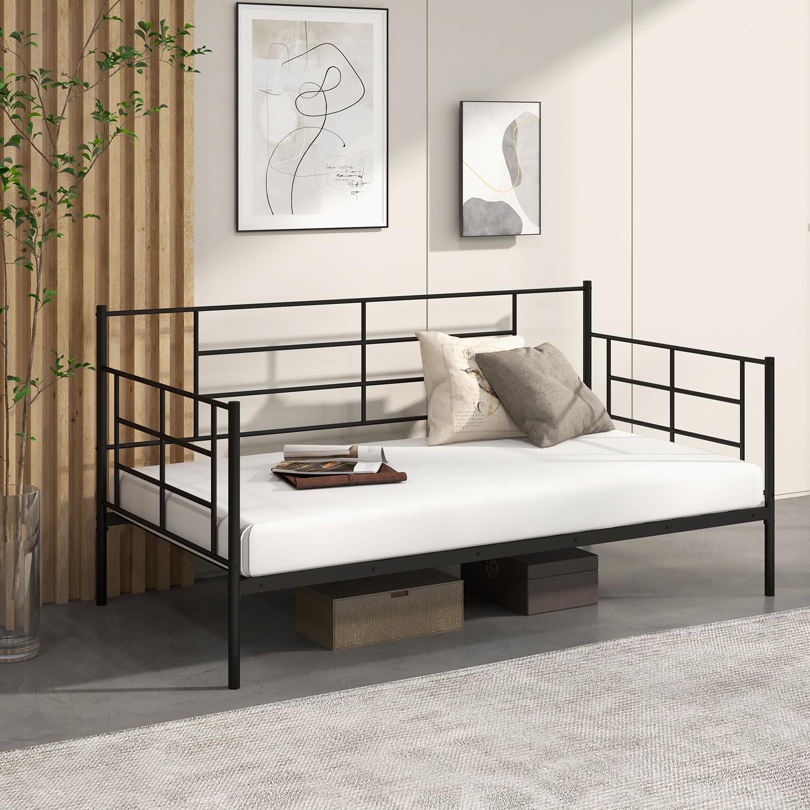 Multifunctional Platform Bed Mattress Foundation with Headboard for Living Room