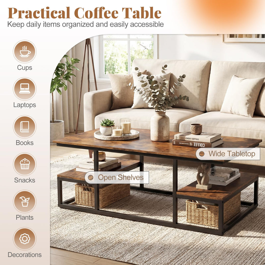 Giantex 43" Rectangular Modern Coffee Table with Storage &amp; Open Shelves
