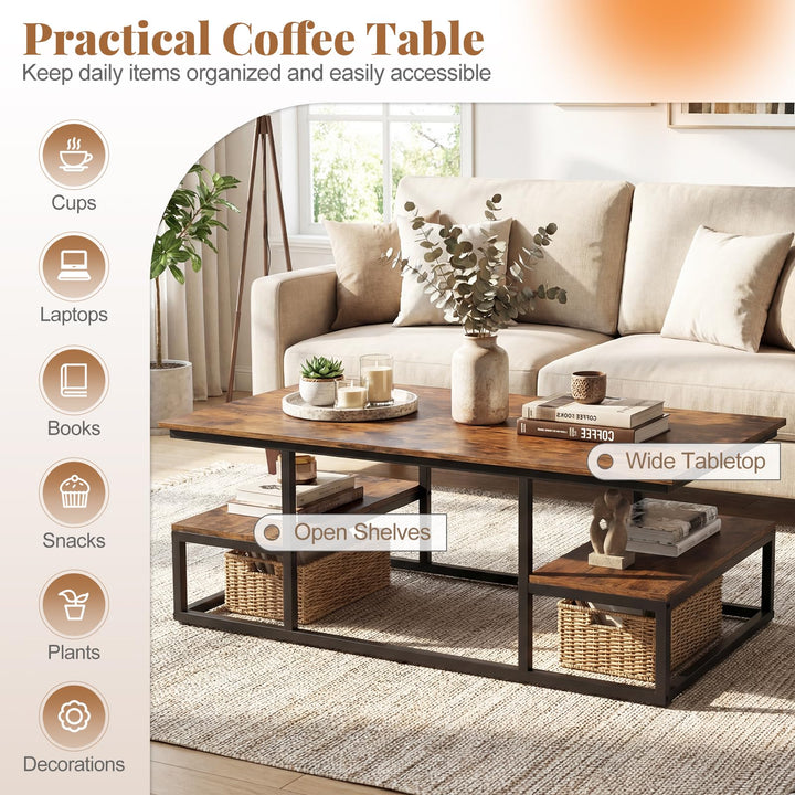 Giantex 43" Rectangular Modern Coffee Table with Storage &amp; Open Shelves