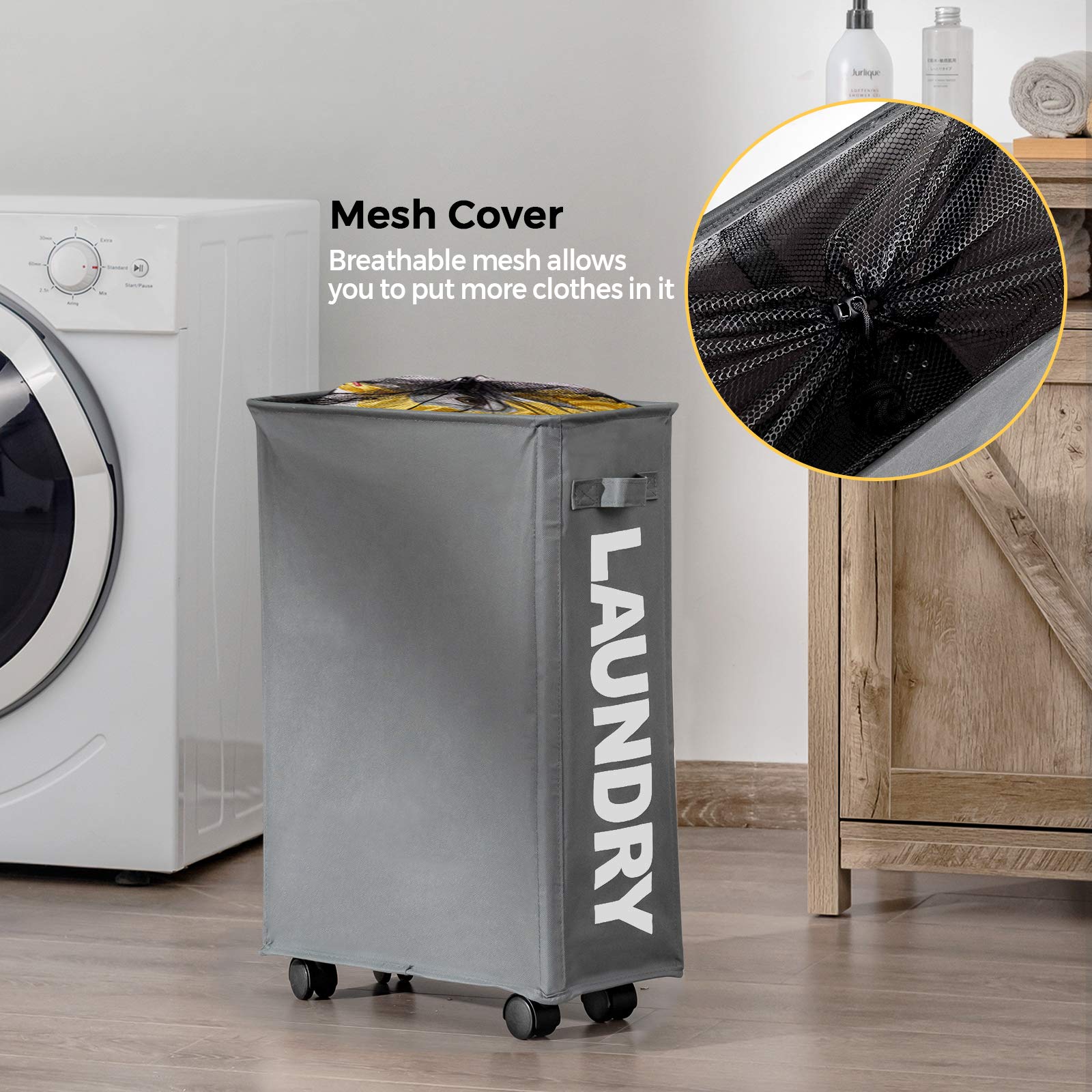 Giantex Slim Laundry Hamper on Wheels, 10 Gal Rolling Laundry Basket for Bathroom Dorm Apartment