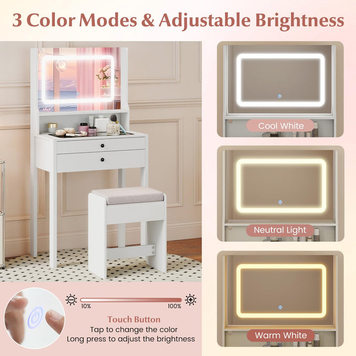 CHARMAID Compact Vanity Desk with Lighted Mirror