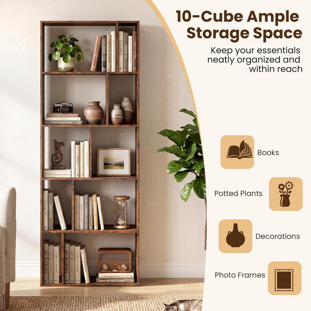Giantex 6-Tier Bookshelf | 10-Cube Industrial Bookcase w/Open Back (1/2)