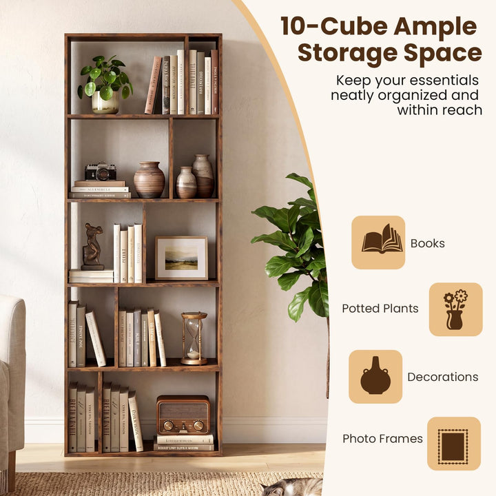 Giantex 6-Tier Bookshelf | 10-Cube Industrial Bookcase w/Open Back (1/2)