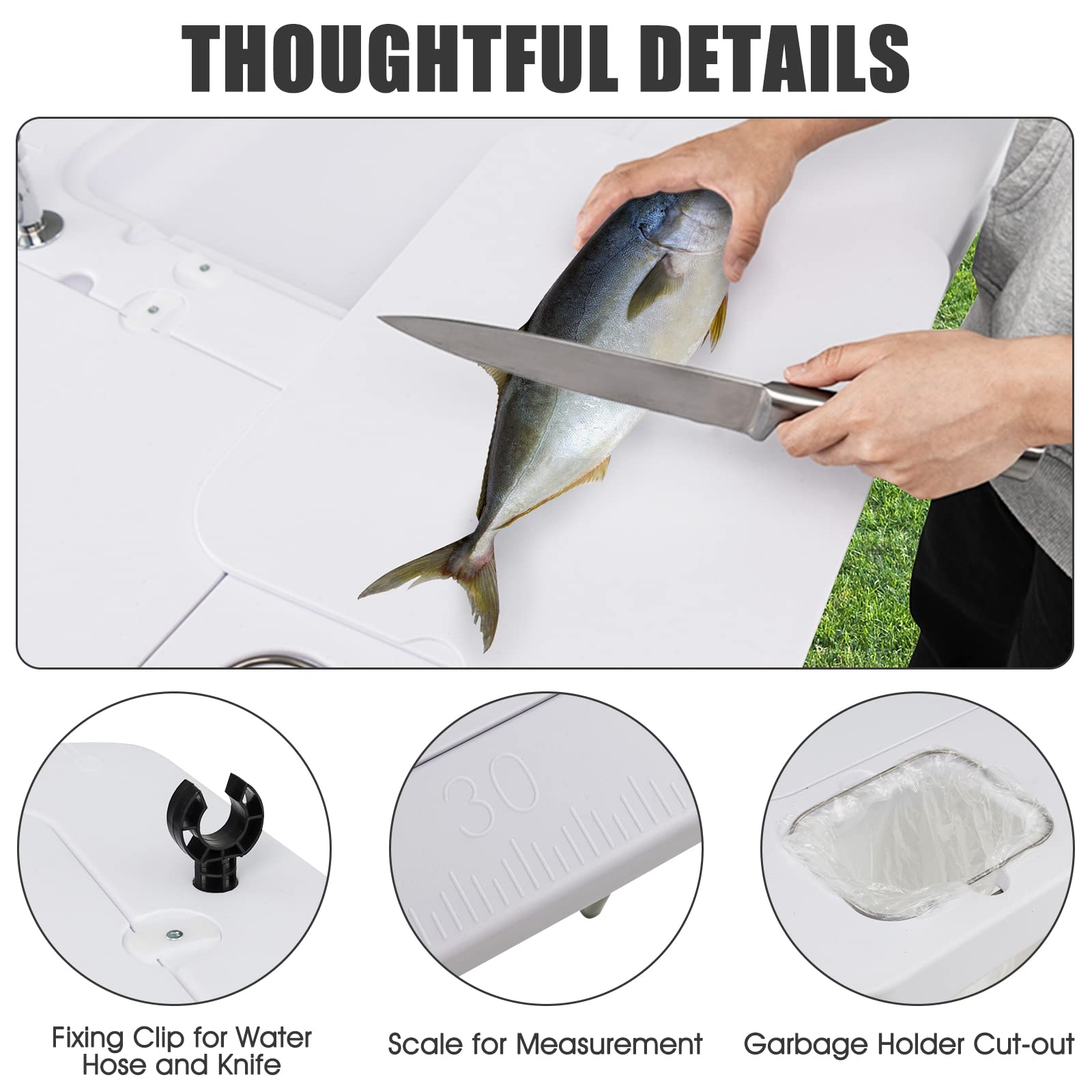 Giantex Fish Cleaning Table with 2 Sinks, Faucet, Garage Holder, Portable Folding Camping Table with Measuring Mark