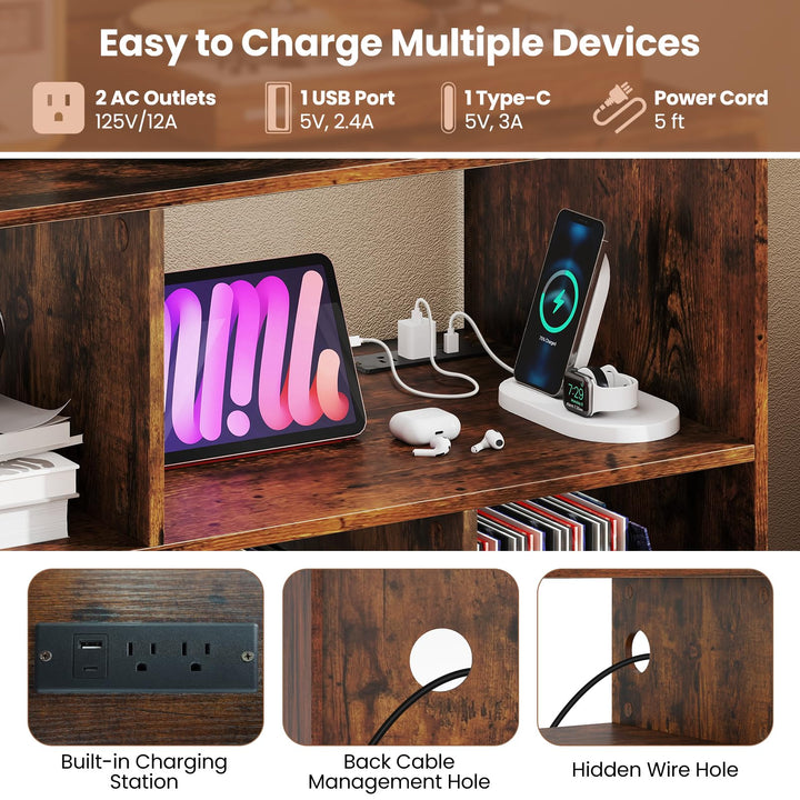 Giantex Large Record Player Stand with Charging Station