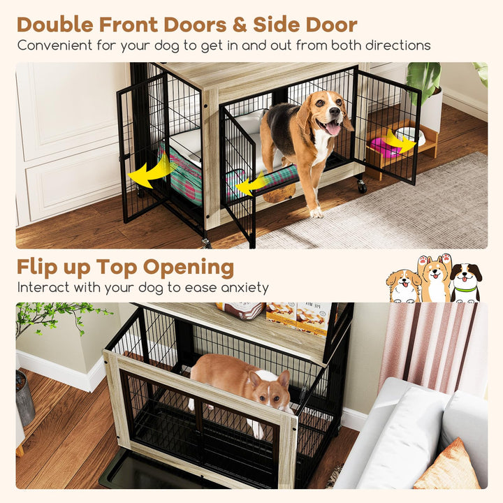 Giantex 38" Dog Crate Furniture with Storage Shelves