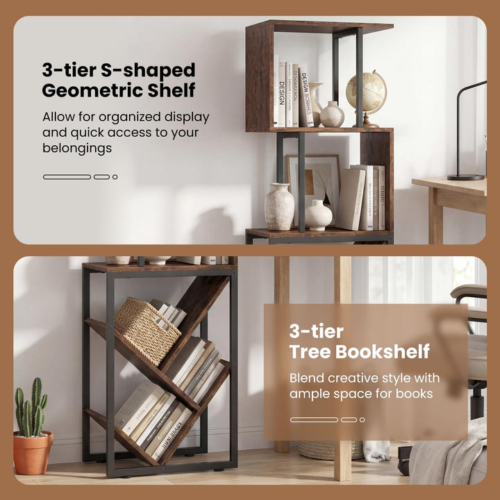 Giantex 6-Tier Bookshelf | Industrial S-Shaped Geometric Bookcase with Open Display Shelves