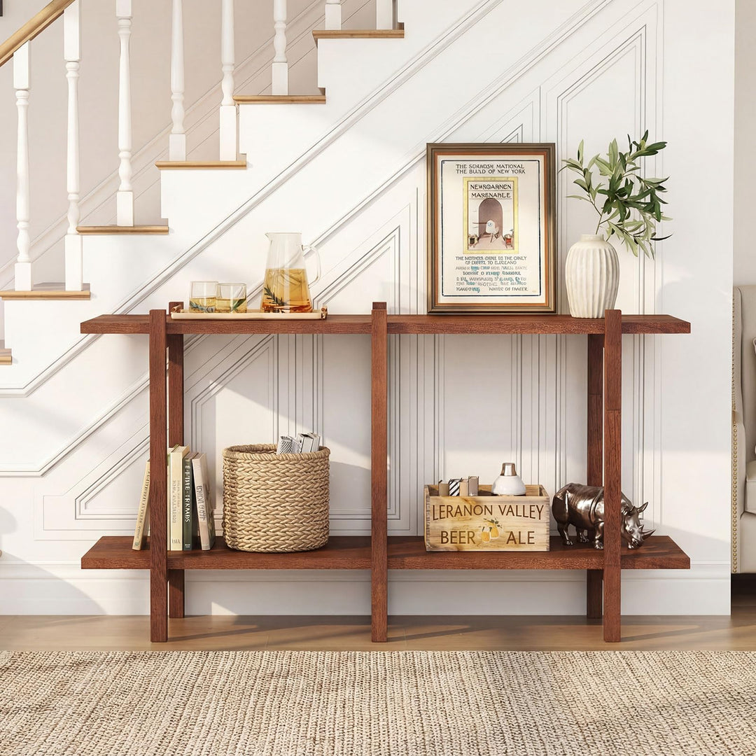 Giantex 2 Tier Wood Bookshelf 48" Modern Wide Storage Shelf
