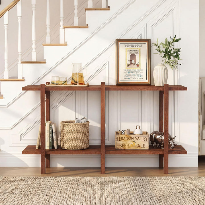 Giantex 2 Tier Wood Bookshelf 48" Modern Wide Storage Shelf
