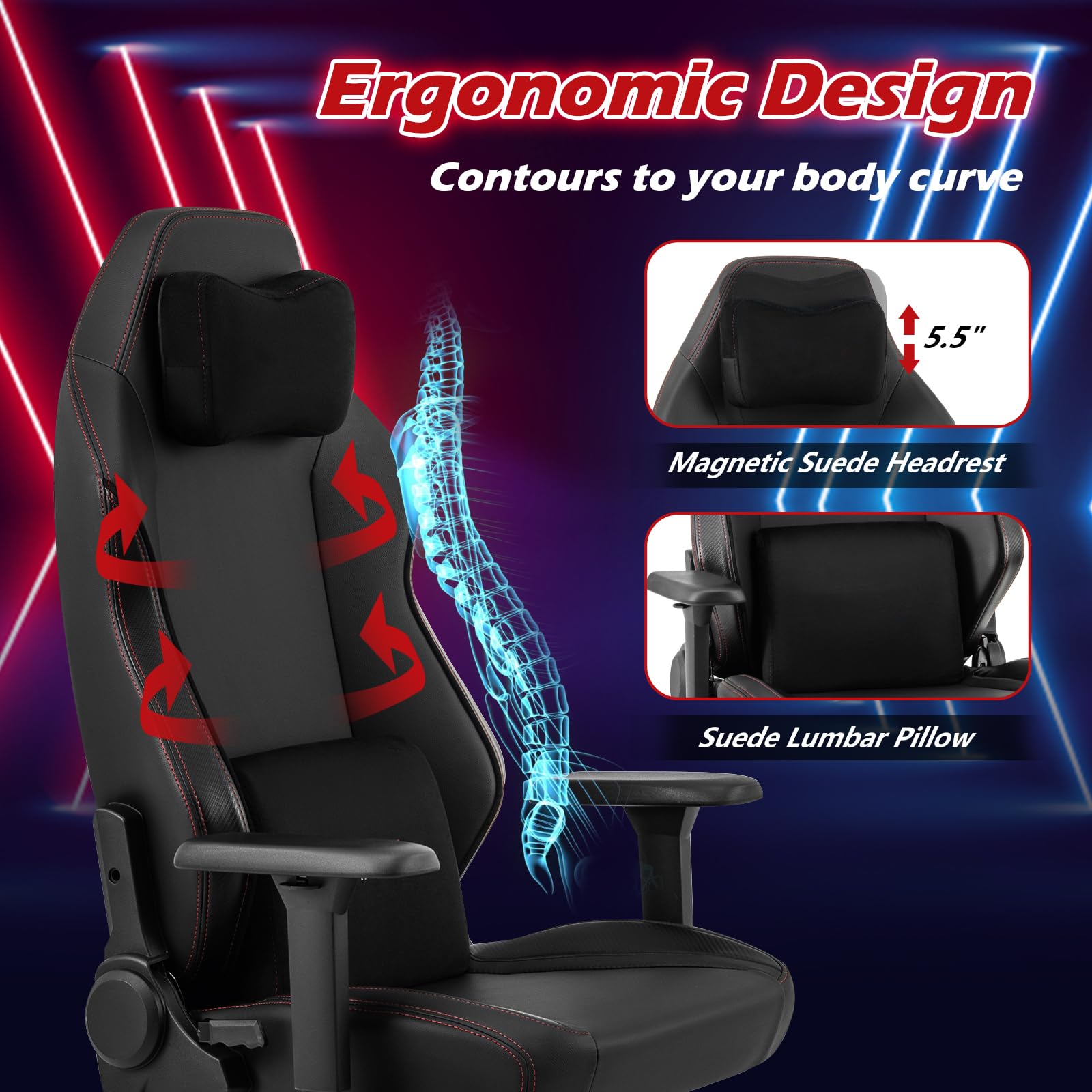 Giantex Gaming Chair Video Game Chair with Magnetic Headrest & Lumbar Support
