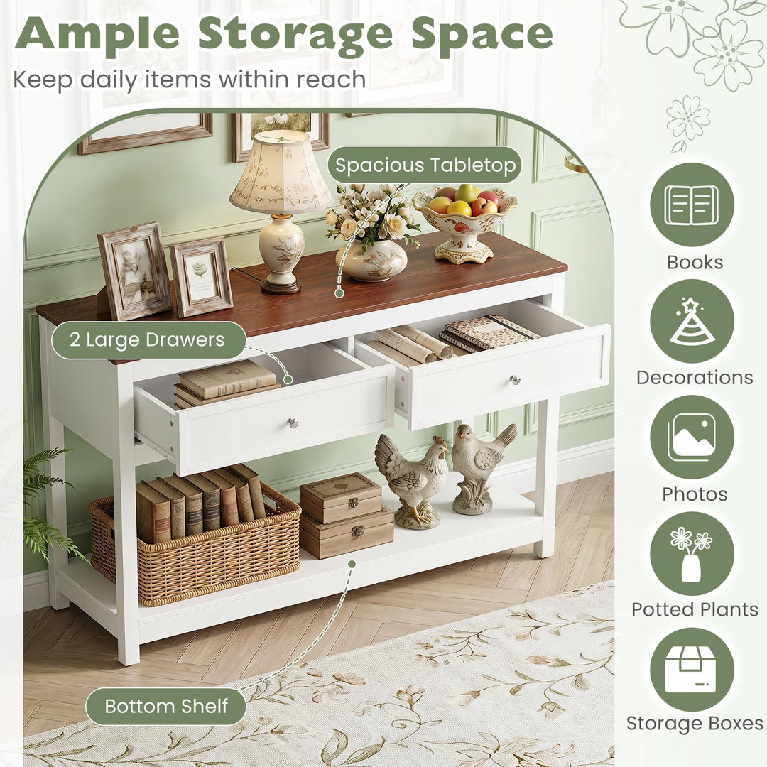 Giantex 47" Farmhouse Console Table with 2 Drawers Storage