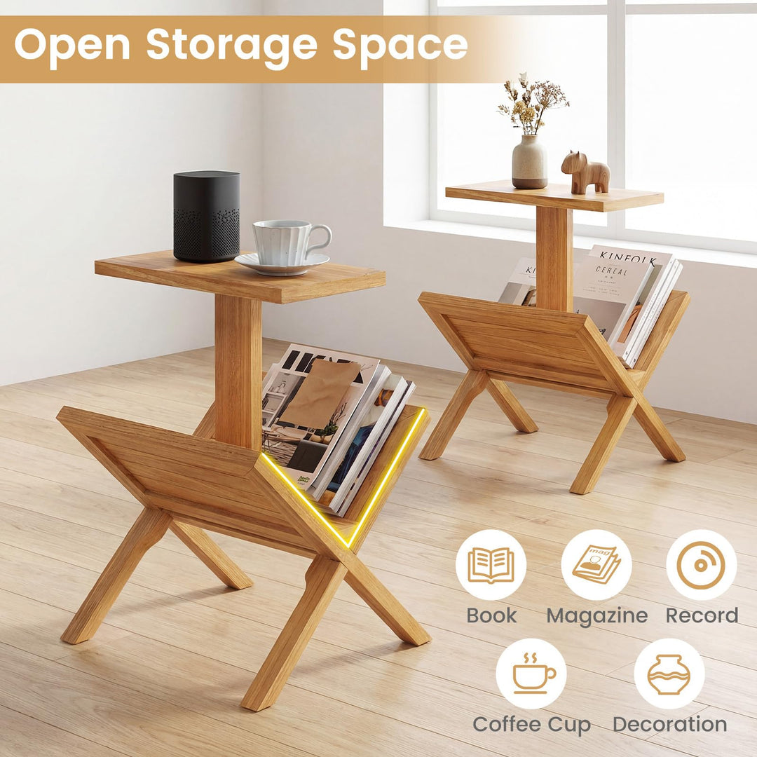 Giantex Side Table Teak Wood Set of 1/2 2-Tier Sofa Couch End Table