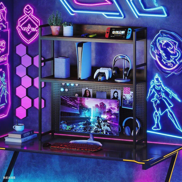 Giantex 2-Tier Desk Hutch Dorm with Pegboard for up to 32" Computer Monitor