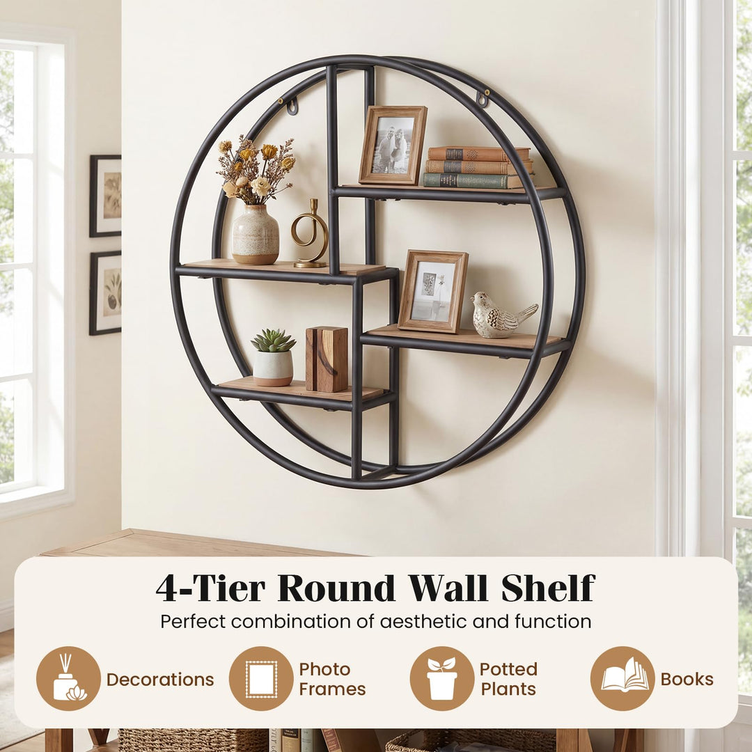 Giantex Industrial Style Round Wall Shelves for Living Room