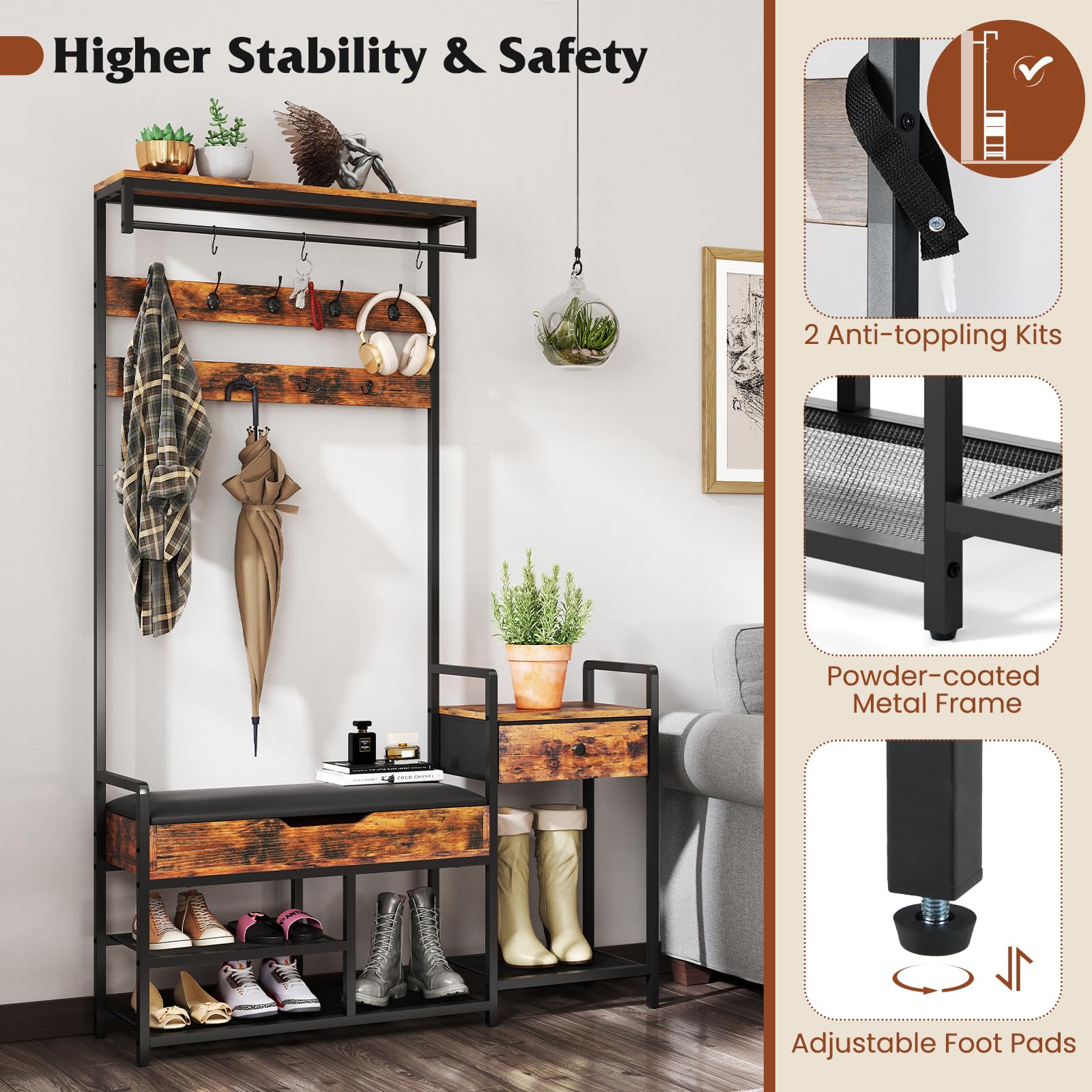 Giantex Coat Rack with Shoe Storage Bench