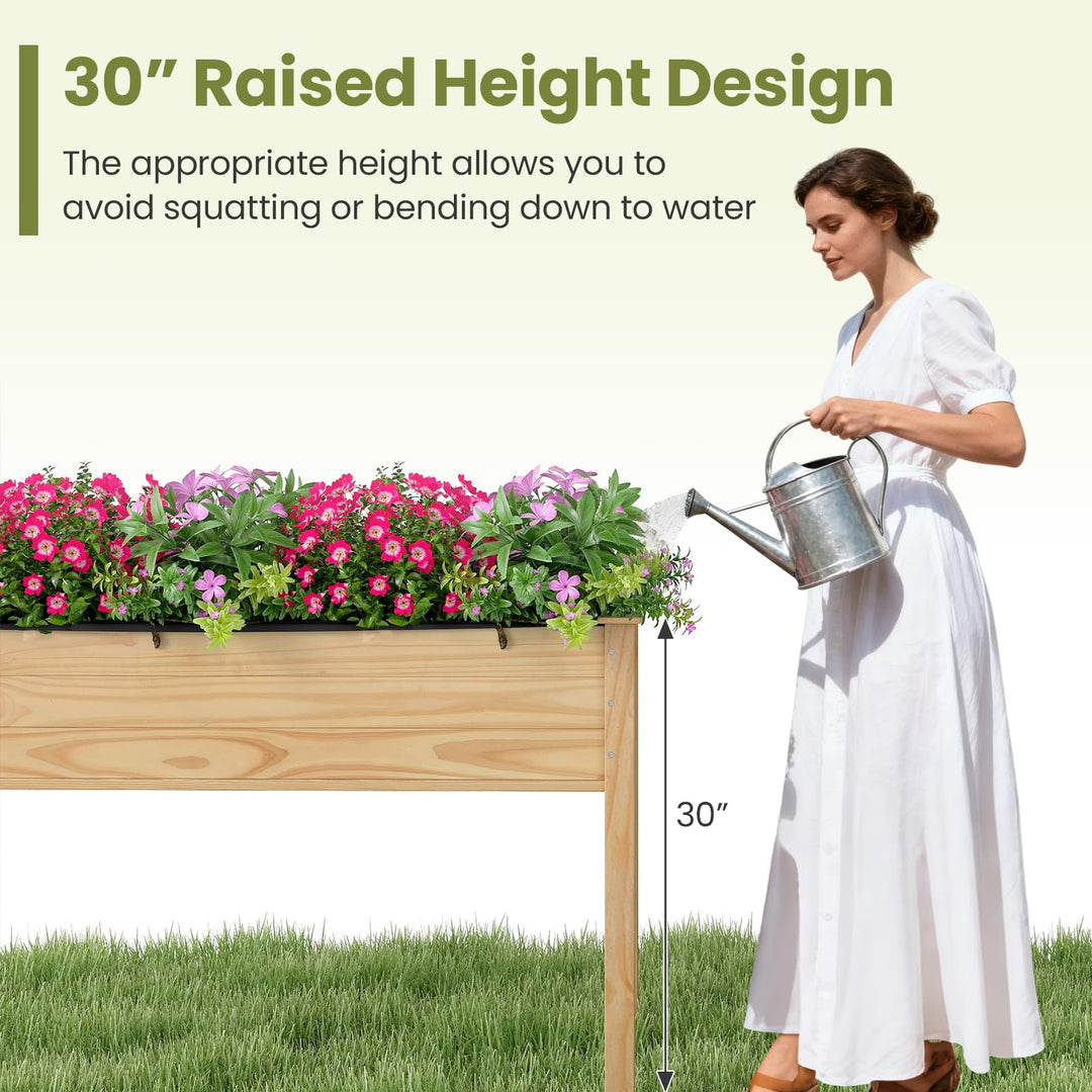 Giantex 47"x23"x30"  Elevated Wood Planter Box with Liner