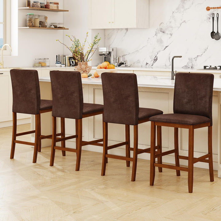Giantex 26" Bar Stools Set of 2/4 Upholstered Counter Height Bar Chairs with Solid Rubber Wood Legs