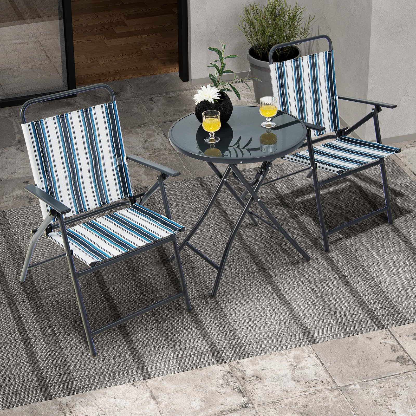 Giantex 3 Pcs Patio Bistro Set, Folding Table and Chairs Set
