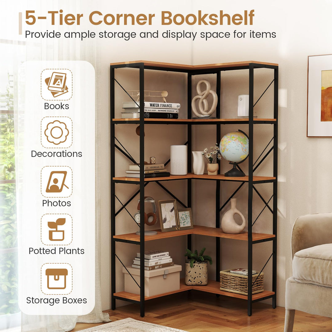 GIANTEX 5-Tier Corner Bookshelf for Living Room