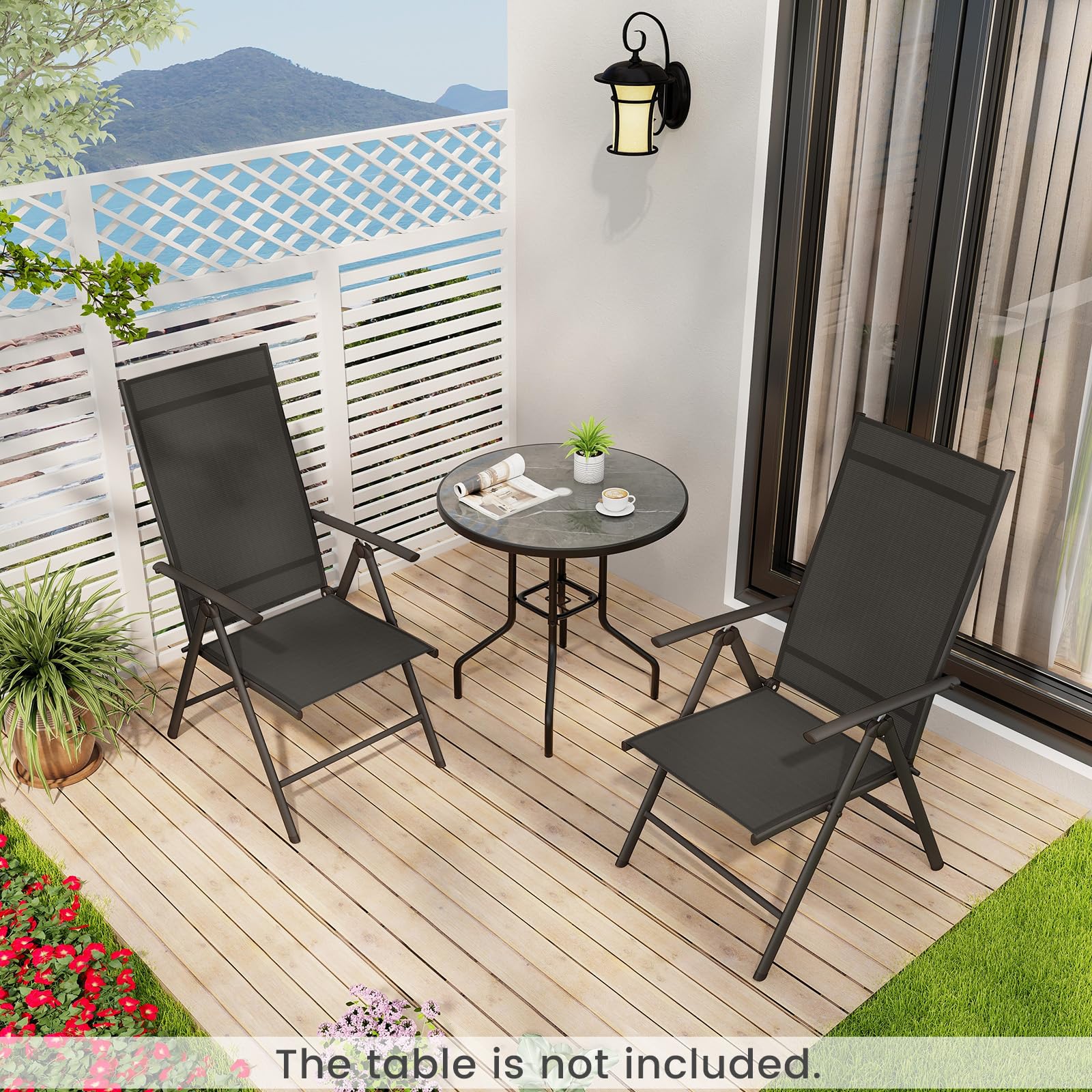 Giantex Folding Patio Chairs, High Back Outdoor Chairs with 7-Level Adjustable High Backrest