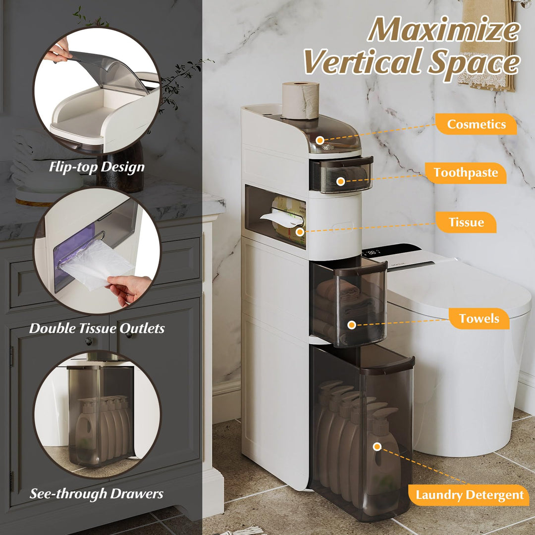 Giantex 5-Tier Narrow Bathroom Storage Cabinet with Drawers and Tissue Box