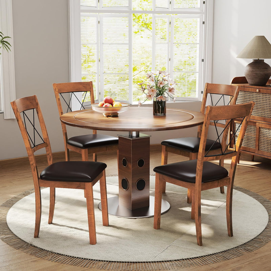 Giantex Wooden Armless Kitchen Chairs Set of 2/4 w/Elegant Hollowed Backrest