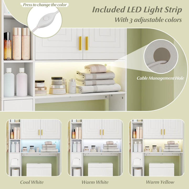 Giantex Over The Toilet Storage Cabinet with LED Light Doors Toilet Paper Holder