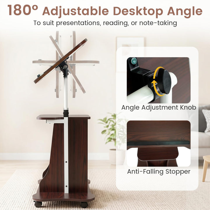 Giantex Mobile Podium Stand | Height Adjustable Laptop Computer Cart w/Tilting Top (1/2)