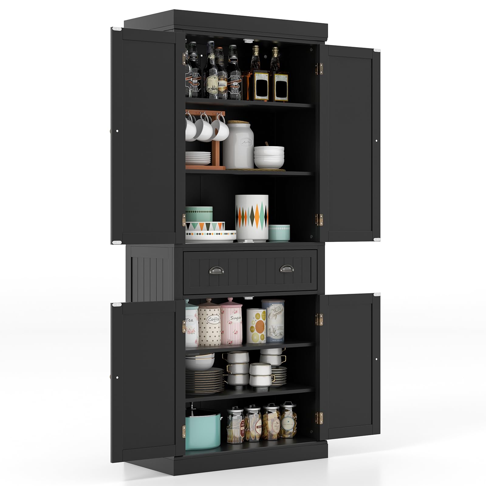 Giantex Pantry Organizers and Storage, 72" Tall Kitchen Cabinet with 2-Door Cabinets & Drawer, Buffet Sideboard