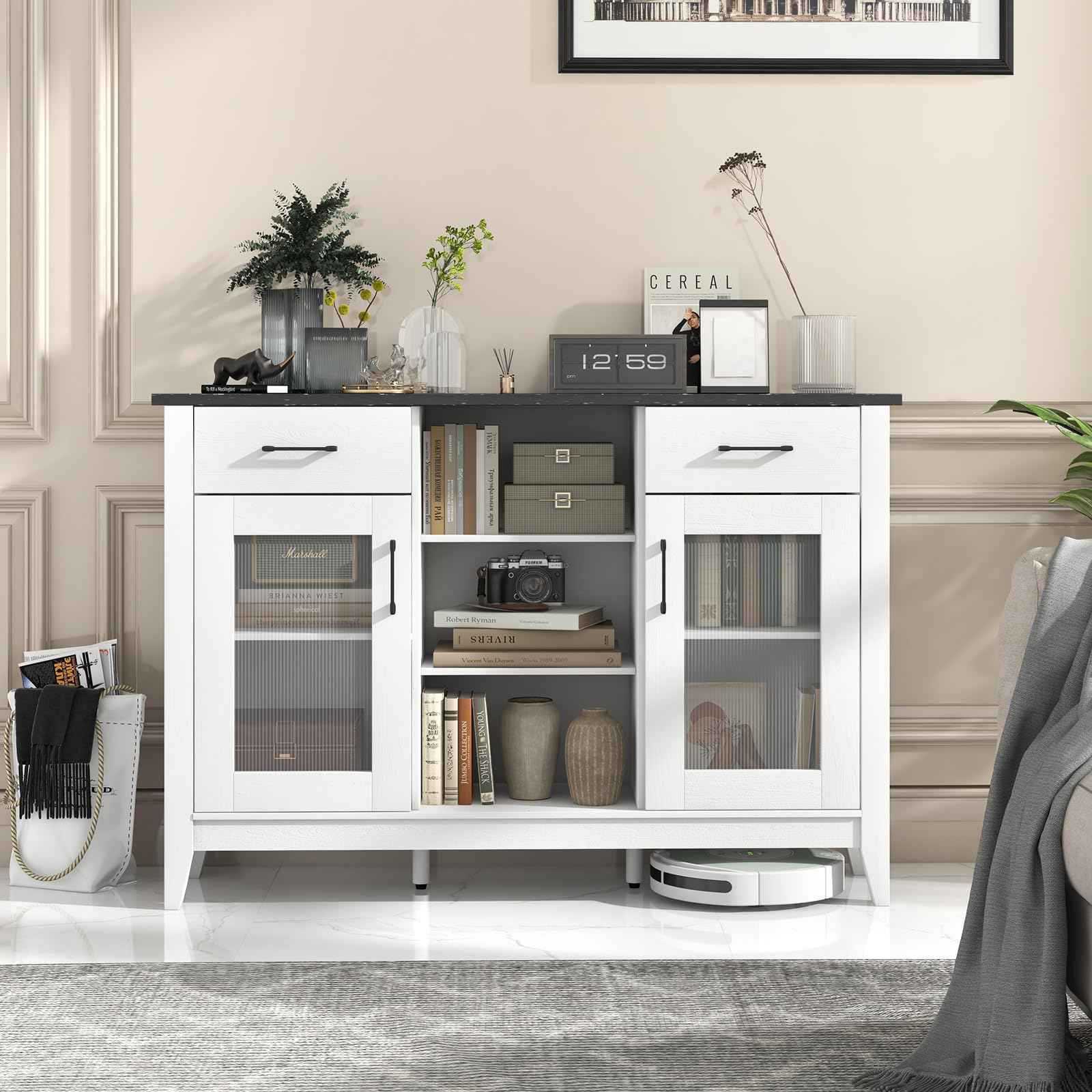 Giantex Sideboard Buffet Cabinet with 2 Drawers, Kitchen Storage Cabinet w/2 Doors, Open Compartments
