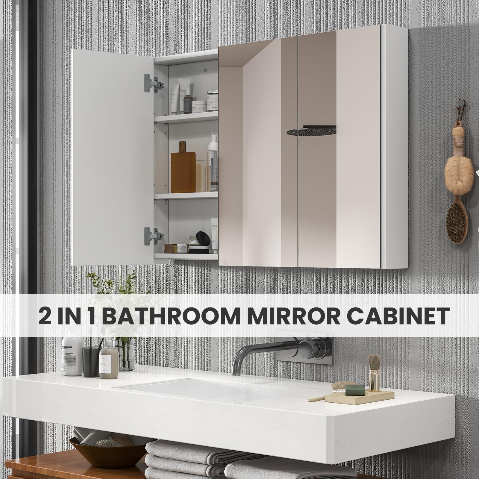 Giantex Bathroom Medicine Cabinet with Mirror - Extra Large Wall Mounted Cabinet with 3 Frameless Mirrored Doors