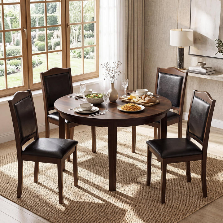 GIANTEX Wooden Dining Chairs Set of 2/4 Faux Leather Padded Seat &amp; Back