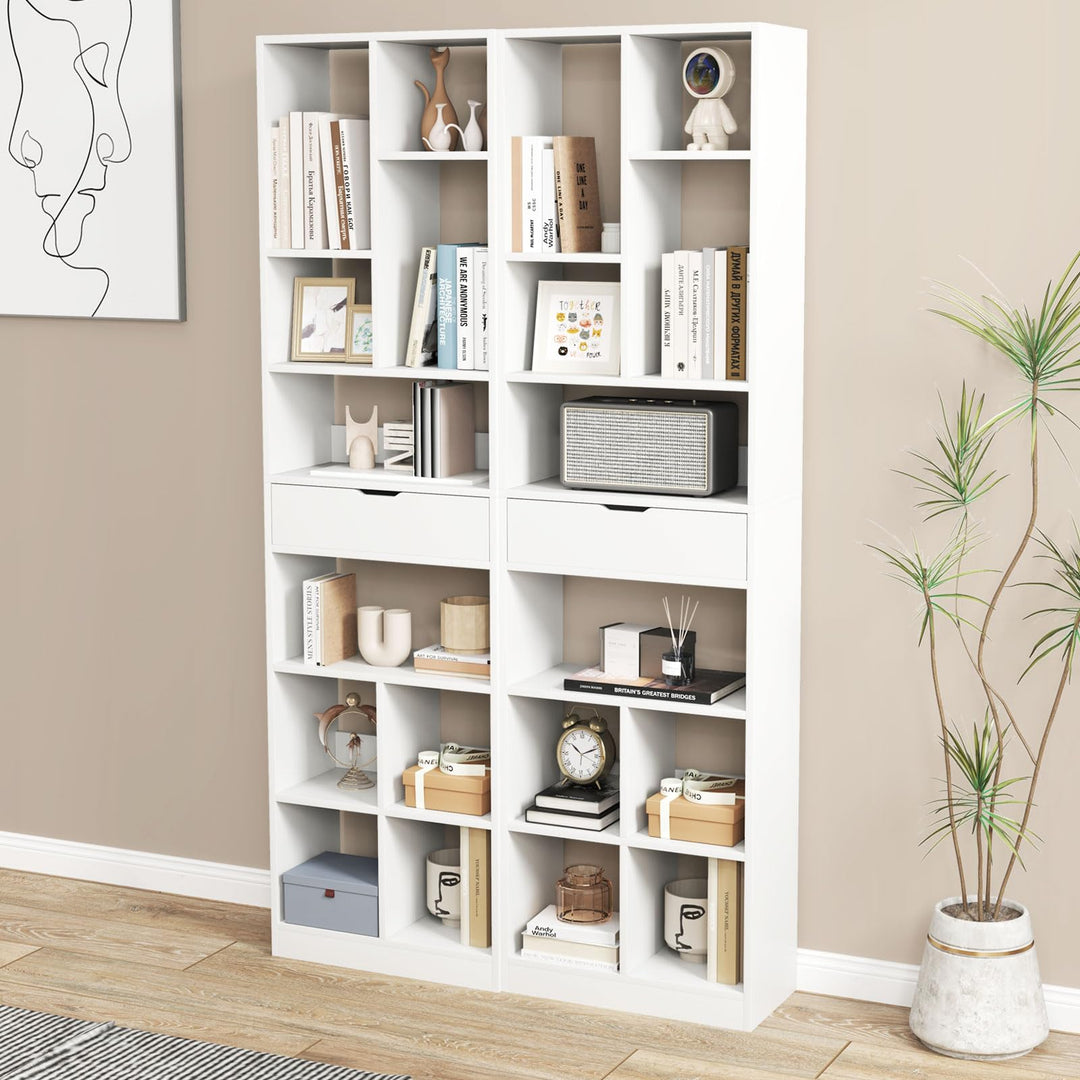 Giantex 71" Bookcase with Drawer Tall Freestanding Bookshelf with 10 Open Cubes