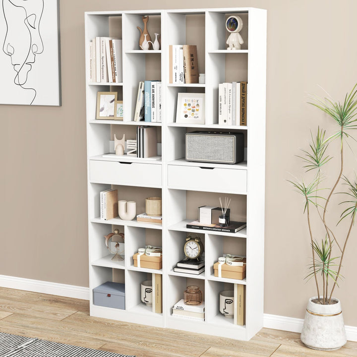Giantex 71" Bookcase with Drawer Tall Freestanding Bookshelf with 10 Open Cubes