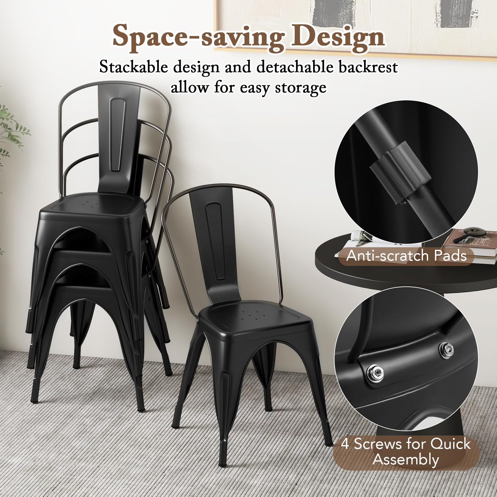 Giantex Metal Dining Chairs Set of 4, Farmhouse Kitchen Chairs with Removable Backrest