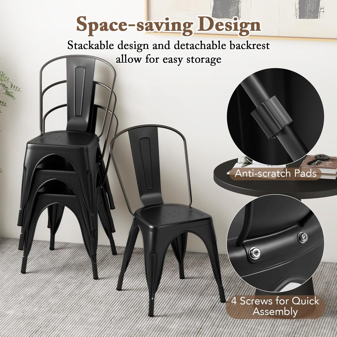 Giantex Metal Dining Chairs Set of 4, Farmhouse Kitchen Chairs with Removable Backrest
