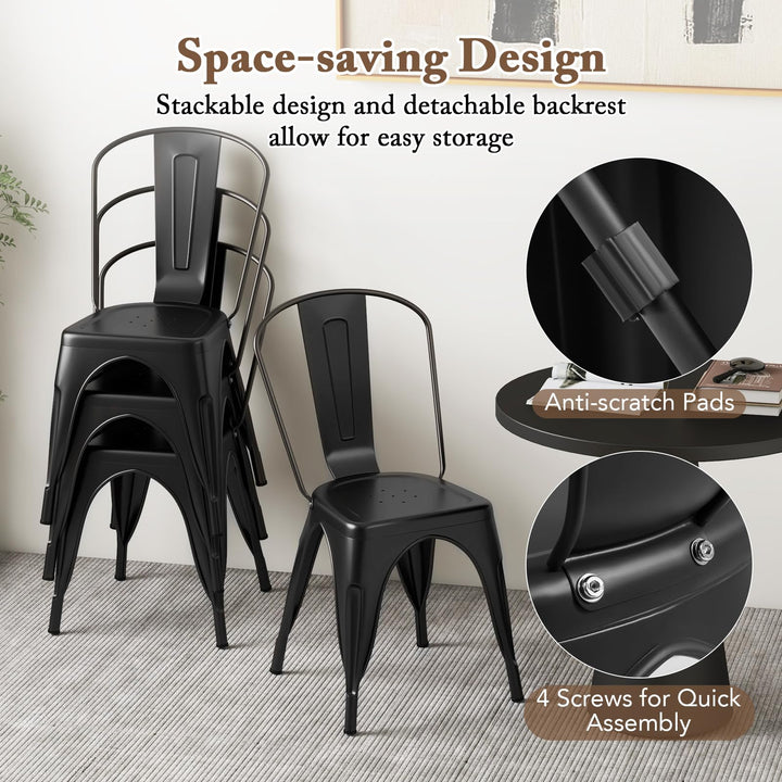 Giantex Metal Dining Chairs Set of 4, Farmhouse Kitchen Chairs with Removable Backrest