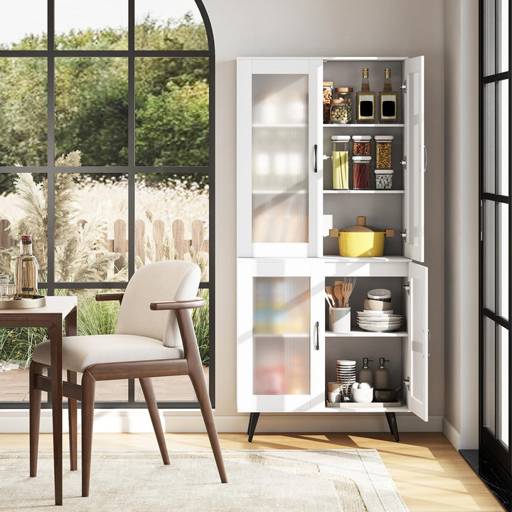 Giantex Kitchen Pantry Cabinet 70.5" Tall Cupboard with 4 Transparent Doors