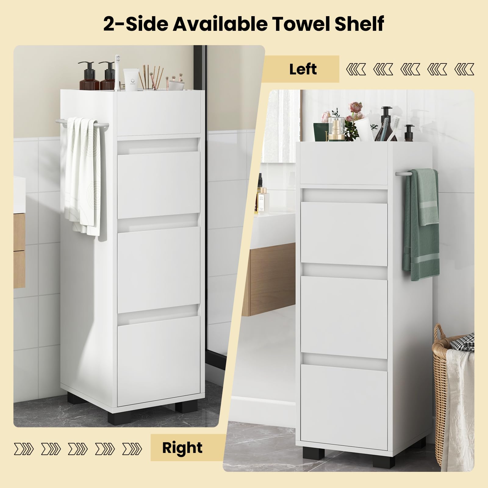 Giantex Small Bathroom Storage Cabinet - Narrow Space-saving Bathroom Cabinet with 3 Drawers