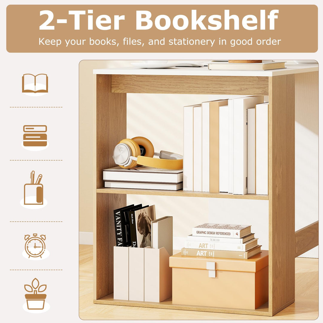 Giantex 44 Inch Wooden Computer Desk with Bookshelf for Small Space